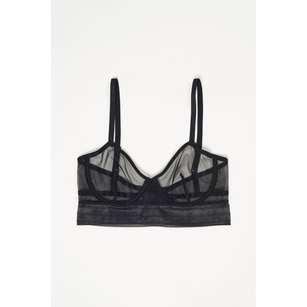 Else Bare Underwire Full Cup Longline Bra Black Mesh Sheer 36D